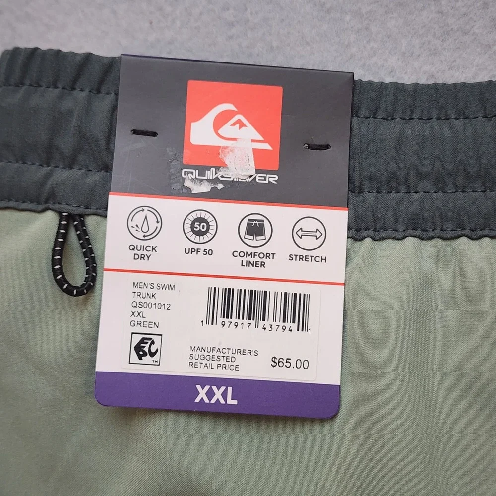 Quiksilver Mens Swim Trunks XXL Green Grey Quick Dry Stretch Board Shorts NWT